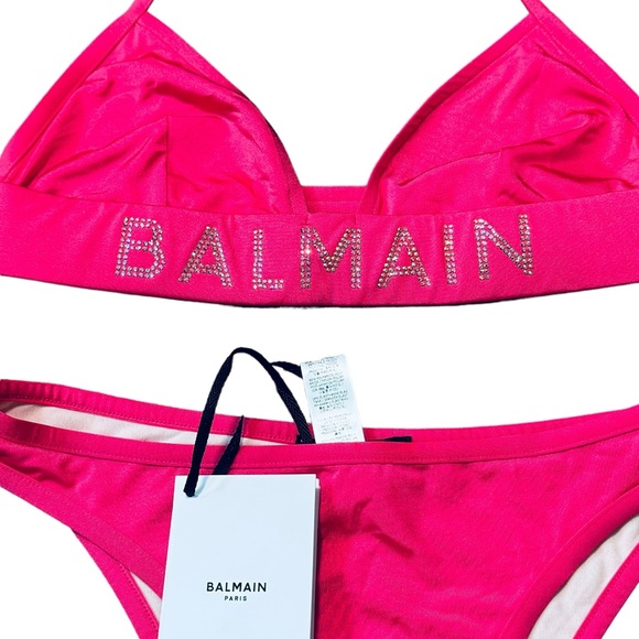 BALMAIN**BARBIE Fuscia Pink w/Strass Crystal Logo Bikini Set***F36;Sm. $545 - Picture 5 of 11
